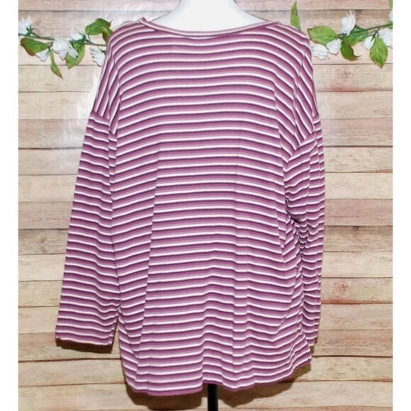 Bobbie Brooks Ladies Knit Shirt Top Size XL Purple Striped Long Sleeve Henley St - Picture 6 of 8